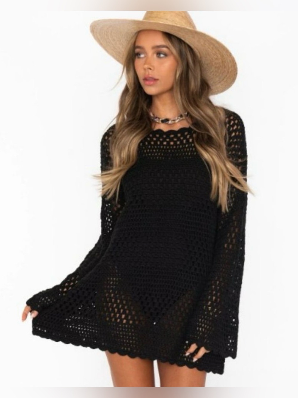 Show Me Your Mumu Paula Black Crochet Beach Cover-Up Dress Women's Swim